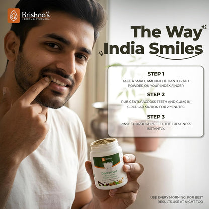 Krishnaâ€™s Dantoshad Ayurvedic Tooth Powder With Goodness of 15 Herbs for Strengthens Teeth, Tightens Gum & Maintain Fresh Breath - 100 gm (Pack of 1)