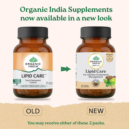 A TATA Product - Organic India Lipid Care - 60 Veg Capsules, Helps In Normal Cholesterol Levels & Lipid Levels, Lower Heart Rate & Blood Pressure, Naturally Rich In Antioxidants, GMP & NPOP Certified