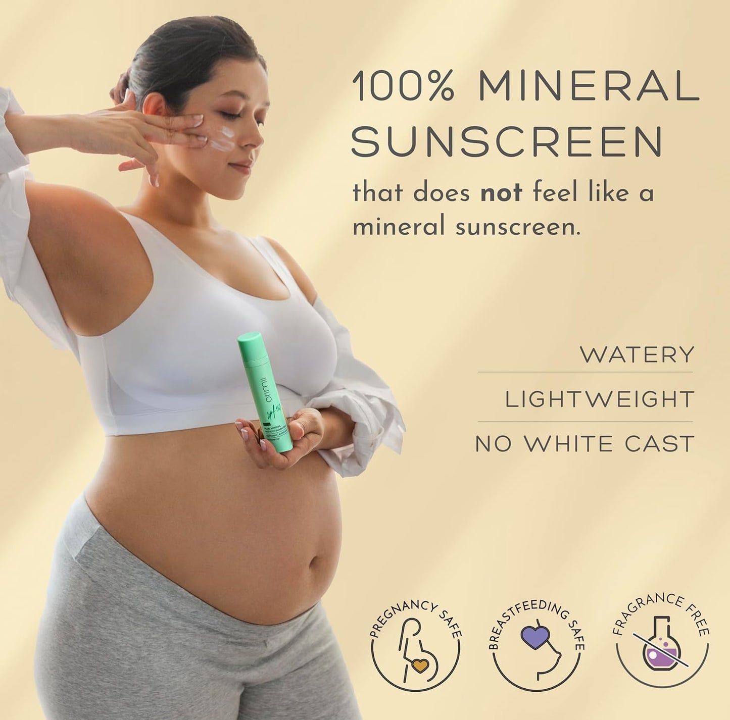 Orimii 100% Pure Mineral Fluid Sunscreen SPF 50| Super Lightweight, Zero White Cast & Blends Easily on Skin | With Zinc Oxide & Hyaluronic Acid | Fragrance Free, Non Comedogenic & Pregnancy Safe 50ml