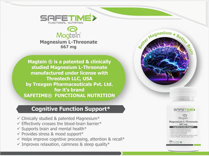FUNCTIONAL NUTRITION Magtein Magnesium L Threonate Cognitive Function & Brain Health Support (30 Veg. Capsules) (Pack of 1)