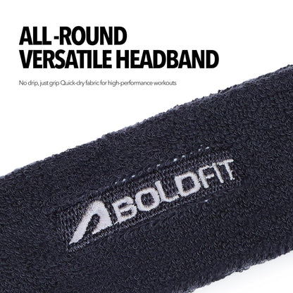 Boldfit Gym Headband for Men and Women - Sports Headband for Workout & Running, Breathable, Non-Slip Sweat Head Bands for Long Hair (Black)