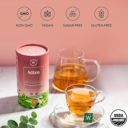 WELLBEING NUTRITION Slim Tea|Sliming Tea For Weight Management|Improves Metabolism, Satiety & Detox|Jasmine Green Tea, Garcinia Cambogia, Green Coffee Beans (40 Pyramid Tea Bags) - 40 Gram