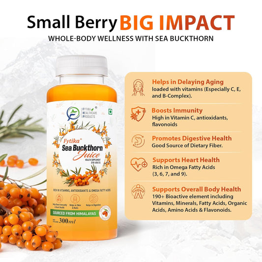 Fytika Himalayan Seabuckthorn Berry Juice â€“ 300ml | Rich in Omega 3, 6, 7, 9 & Vitamin C â€“ Boosts Immunity, Skin Glow & Heart Health | Natural Herbal Juice (Pack of 1)