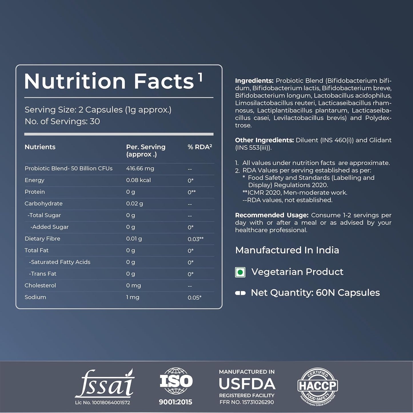 Nutrabay Wellness Pre & Probiotic Digestive Support 50 Billion CFUs - Improves Digestion & Immunity, Probiotic Supplement for Men and Women - 60 Veg Capsules
