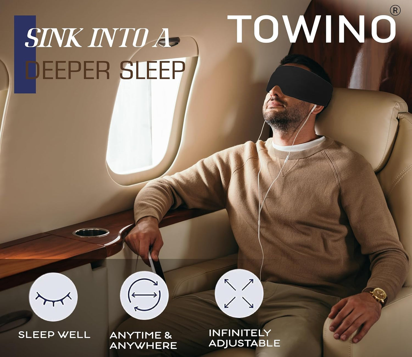 TOWINOÂ® Eye Mask for Sleeping Super Soft & Smooth And Fully Adjustable To All Size Heads - Super Soft & Comfortable for Women and Men, Blindfold for Travelling, Night Sleeping,Nap Suitable for All Family Members Made In India (Black)