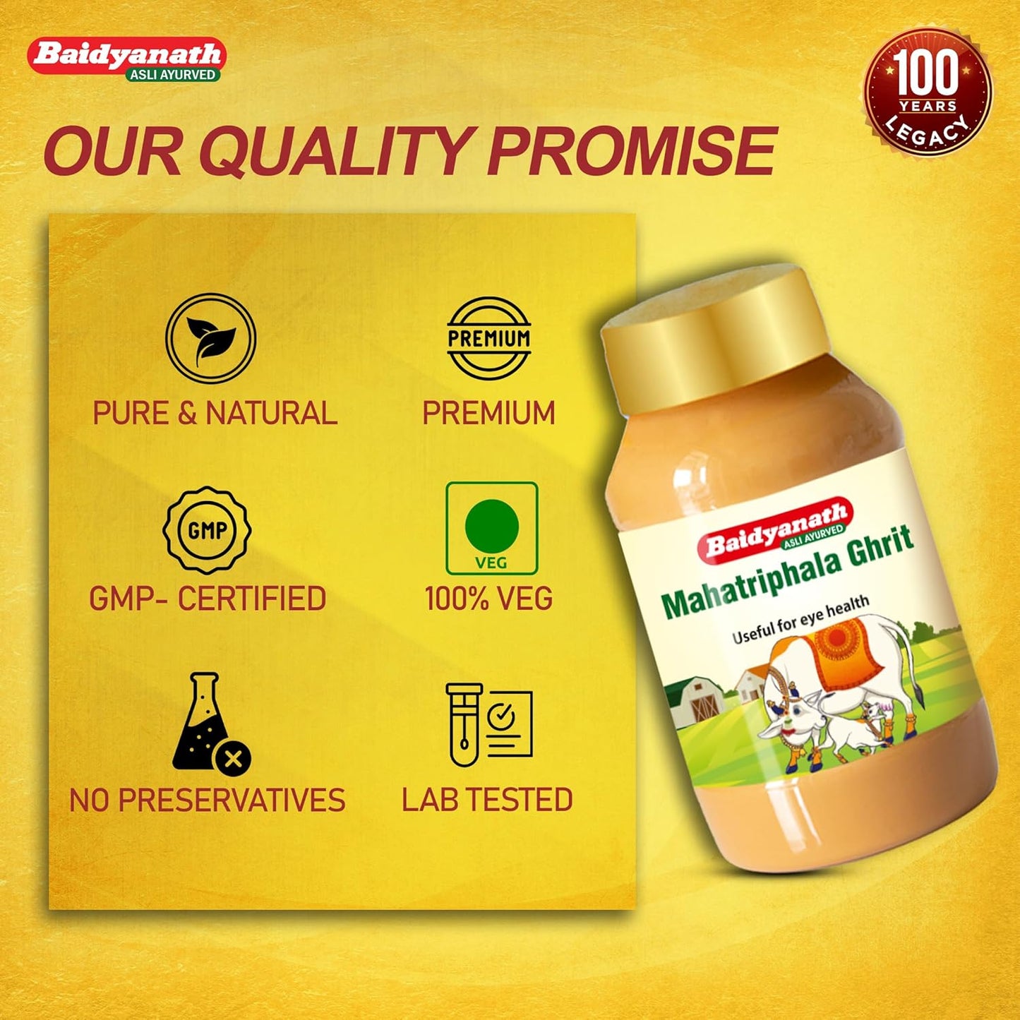 Baidyanath MAHA Triphala Ghrita - 100g | Ayurvedic Eye Care Formula with Triphala | Vasak & Nilophar for Overall Eye Health and Wellness