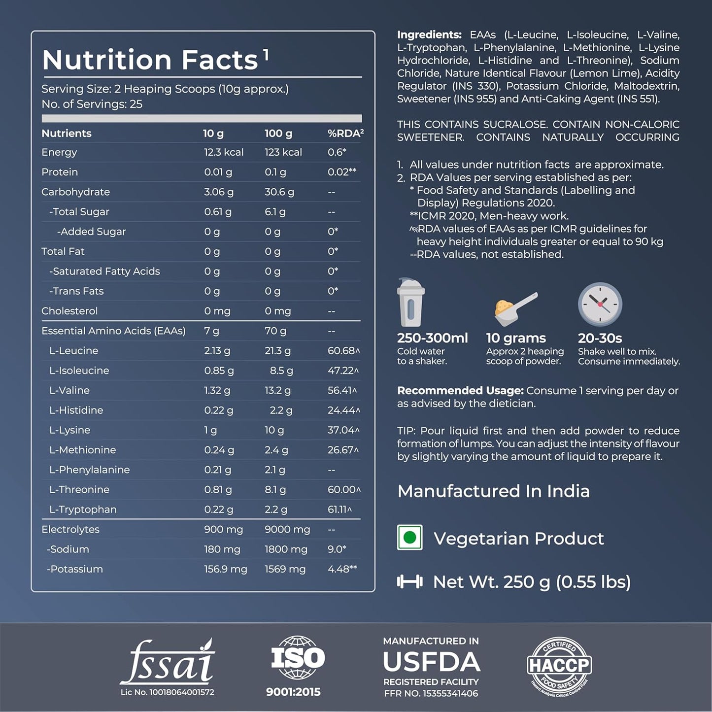 Nutrabay Pro Eaas With Electrolytes (Essential Amino Acids) - Lemon Lime, 250G, Powder, 1 Count, 25 Servings