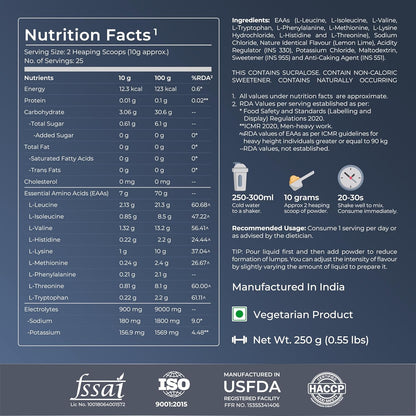 Nutrabay Pro Eaas With Electrolytes (Essential Amino Acids) - Lemon Lime, 250G, Powder, 1 Count, 25 Servings