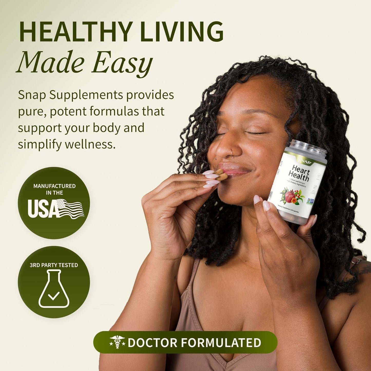 Snap Supplements Heart Health Support Supplement - Botanical Support for Heart Health, Healthy Circulation, and Nitric Oxide Levels, 30-Day Supply, 90 Capsules (Packaging May Vary)