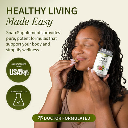 Snap Supplements Heart Health Support Supplement - Botanical Support for Heart Health, Healthy Circulation, and Nitric Oxide Levels, 30-Day Supply, 90 Capsules (Packaging May Vary)