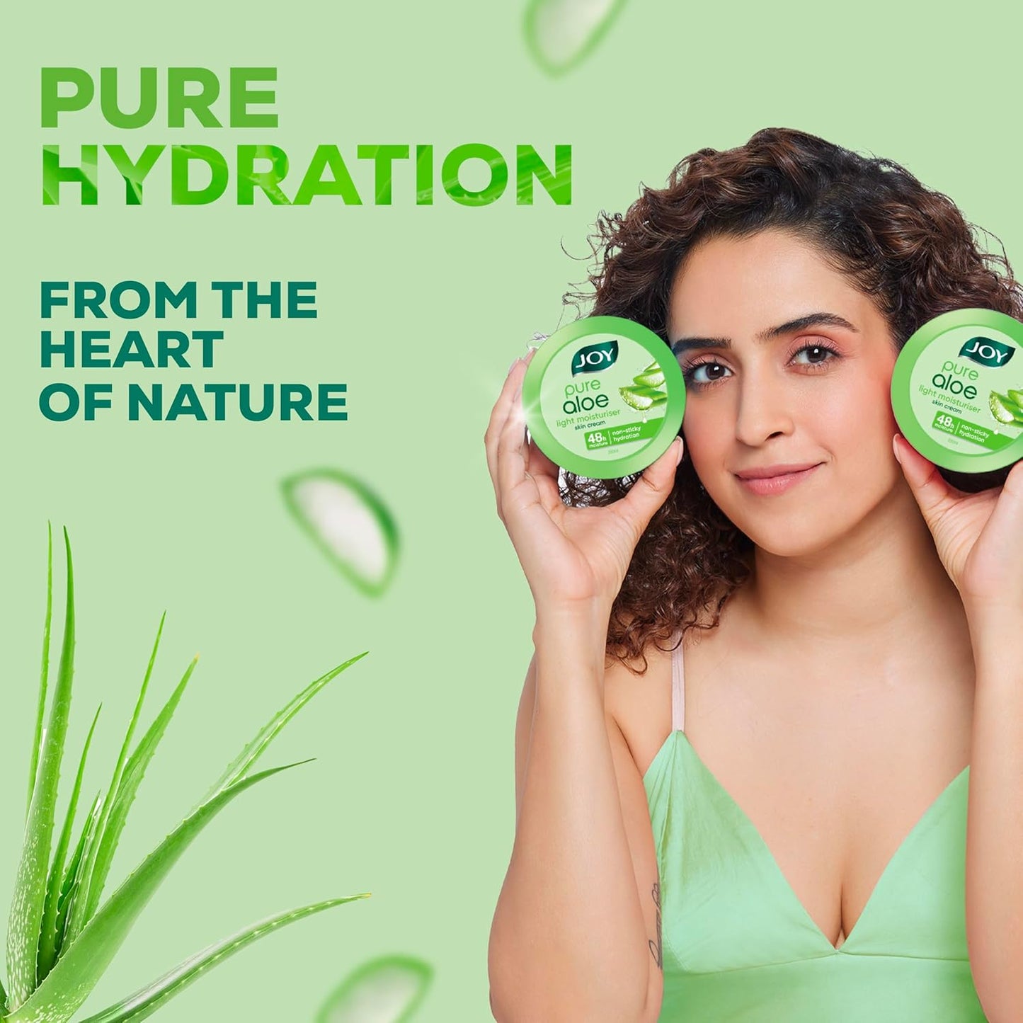 Joy Pure Aloe Light Moisturiser Skin Cream for Face, Hands & Body (500ml) | 48H Hydration | Non-Sticky | Soothing, Brightening & UV Protection | For Dry to Oily Skin