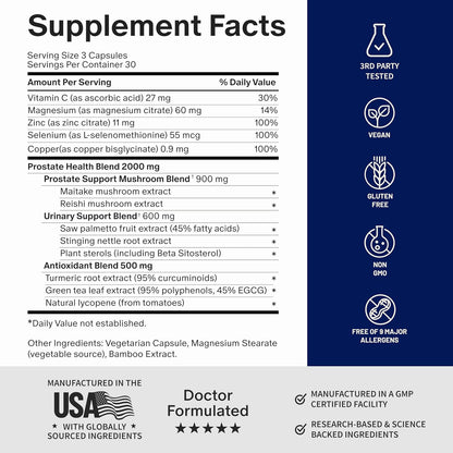 Snap Supplements Prostate Health Supplements for Men, Supports Urinary Tone and Healthy DHT Balance with Saw Palmetto for Men, Stinging Nettle, Beta-Sitosterol, 90 Capsules (30-Day Supply)