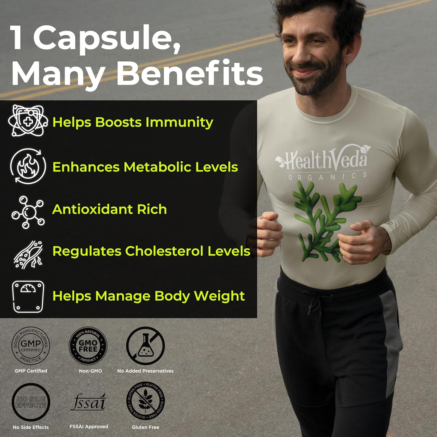 HEALTH VEDA ORGANICS PRIVATE LIMITED Plant Based Spirulina, 2000 mg | 120 Veg Capsules I Supports Weight Management & Boosts Immunity | For both Men & Women