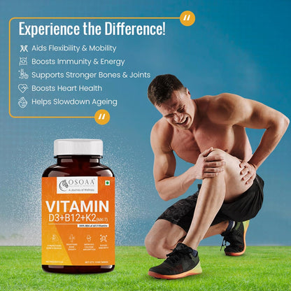 OSOAA Vitamin D3 K2 MK7 Supplement - 120 Tablets | Vitamin D3 (600 IU) | Promotes Calcium Absorption, Bone Health, Muscle Strength & Immunity | Plant Based Vitamin D3- Lichen Source