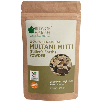 Bliss of Earth Multani Mitti Powder for Face | Natural Multani Mitti for Hair & Skin | Exfoliates, Soothes, Nourishes, Smoothens Skin & Supports Scalp Health | 100 gm