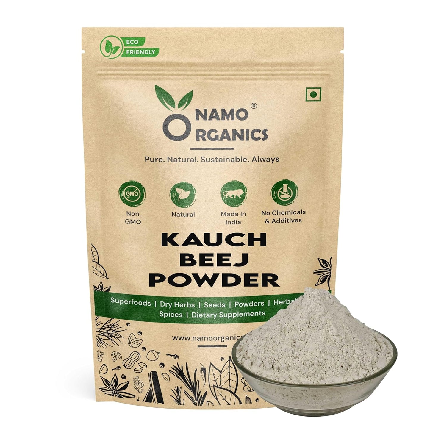 Namo Organics - Black Kaunch Beej Powder 200gm, Konch Seed, Alkushi, Kala Koch ke Beej, Kauch, Mucuna Pruriens, Velvet Beans, Kapikachhu, Cowitch, Cowhage