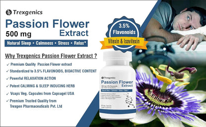 TrexgenicsÂ® PASSION FLOWER (3.5% Flavonoids as Vitexin/Isovitexin) 500mg Natural Sleep, Calmness, Stress, Relax (60 Vcaps) (1)
