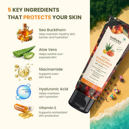 Wellwith by Ayuzera Sun Screen SPF 50, PA+++, Protection against UVA and UVB Rays, Oil free, Water Resistant (50ml, Pack of 1)