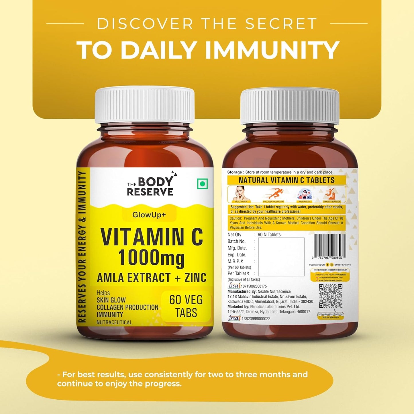 THE BODY RESERVE Vitamin C Tablets with Amla Extract, Zinc & Ginger | 60 Tablets | Daily Dietary Supplement