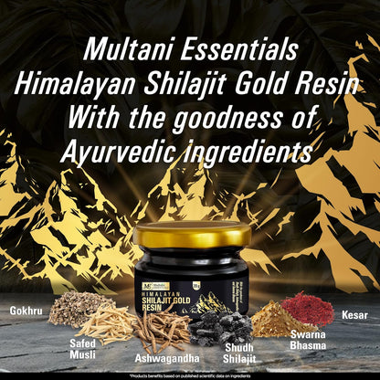 Multani Essentials Himalayan Shilajit Gold Resin 20gm with Ashwagandha, Safed Musli & Gold Extract | Stamina, Energy, and Power | Supports Rejuvenation | More Than 70% Fulvic Acid
