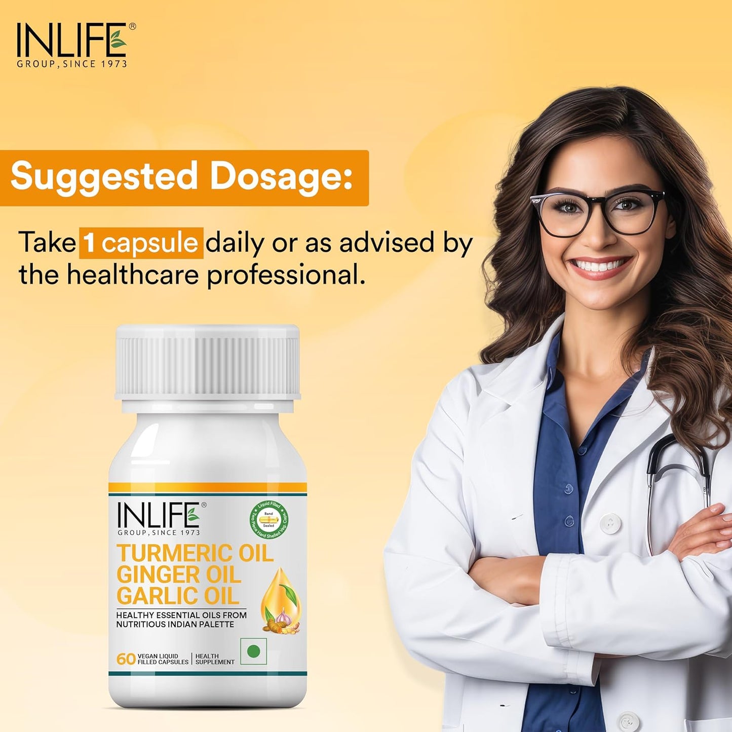 INLIFE Turmeric Oil Ginger Oil Garlic Oil Capsule, Faster Absorption than Extract, Immunity support, Heart Health Supplement for Adults Men & Women â€“ 60 Liquid Filled Vegetarian Capsules (Pack of 1)