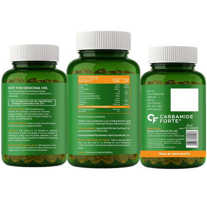 Carbamide Forte Veg Omega3 1000mg | Veg DHA | Vegetarian Omega 3 | Algal DHA | Plant Based | No Fish oil Used Capsules for Men & Women- 60 Veg Capsules