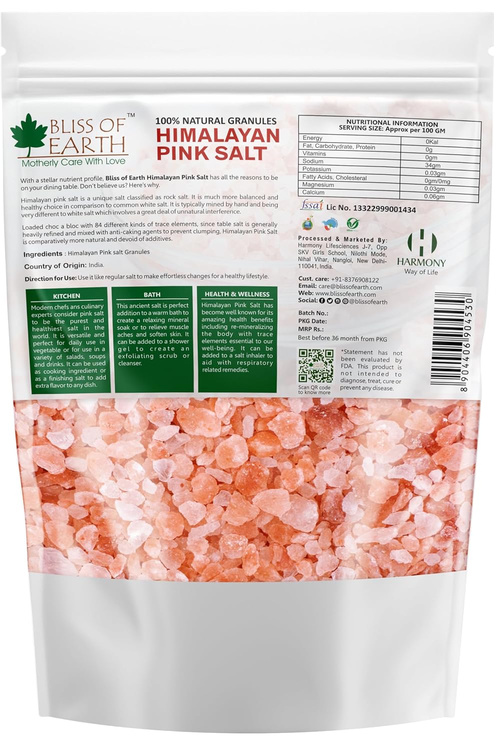 Bliss of Earth 500 gm Granular Pakistani Himalayan Pink Salt Non Iodized for weight loss & Healthy Cooking, Natural Substitute of White Salt