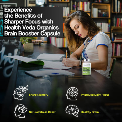 HEALTH VEDA ORGANICS PRIVATE LIMITED Plant Based Brain Booster With Ginkgo Biloba & Brahmi I 60 Veg Capsules I Boosts Concentration & Learning Activities