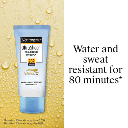 Neutrogena Ultrasheer Sunscreen SPF 50+ PA++++, Blue Light Protect, No White Cast, Water Resistant, Ultra Light & Non Sticky, Oily, Dry & Sensitive Skin, For Unisex, 80 Grams