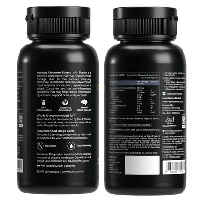 Nutrabay Wellness Curcumin with Piperine with 95% Curcuminoids - Natural Immune Support, Antioxidant, Advanced Absorption & Anti Inflammatory Joint Pain Support - 1000mg, 60 Veg Capsules