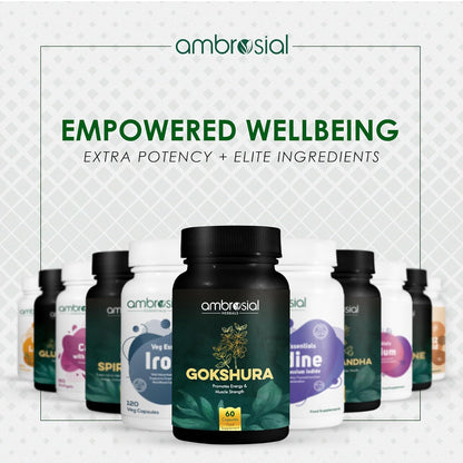 Ambrosial Gokshura Tablets | Tribulus Terrestris High Strength Gokshura 500 mg EACH Capsule | Supports Immunity & Healthy Urinary Tract (Pack of 1-60 Capsules)