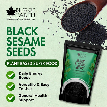 Bliss of Earth 500gm unhulled Black Sesame Seeds, Kaale Til, Fresh & Organic Fully Fiber Rich Great for Cooking & Baking