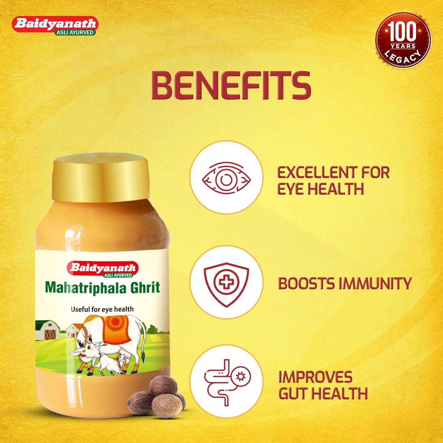 Baidyanath MAHA Triphala Ghrita - 100g | Ayurvedic Eye Care Formula with Triphala | Vasak & Nilophar for Overall Eye Health and Wellness
