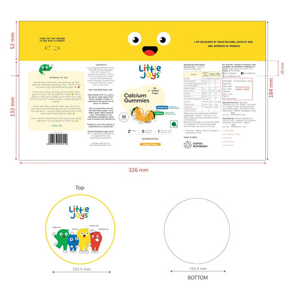 Little Joys Calcium Gummies for Kids (2+ years) With No Sugar Added | For Stronger Bones, Joints, Teeth & Immunity | Mango Flavour | 30 Gummies