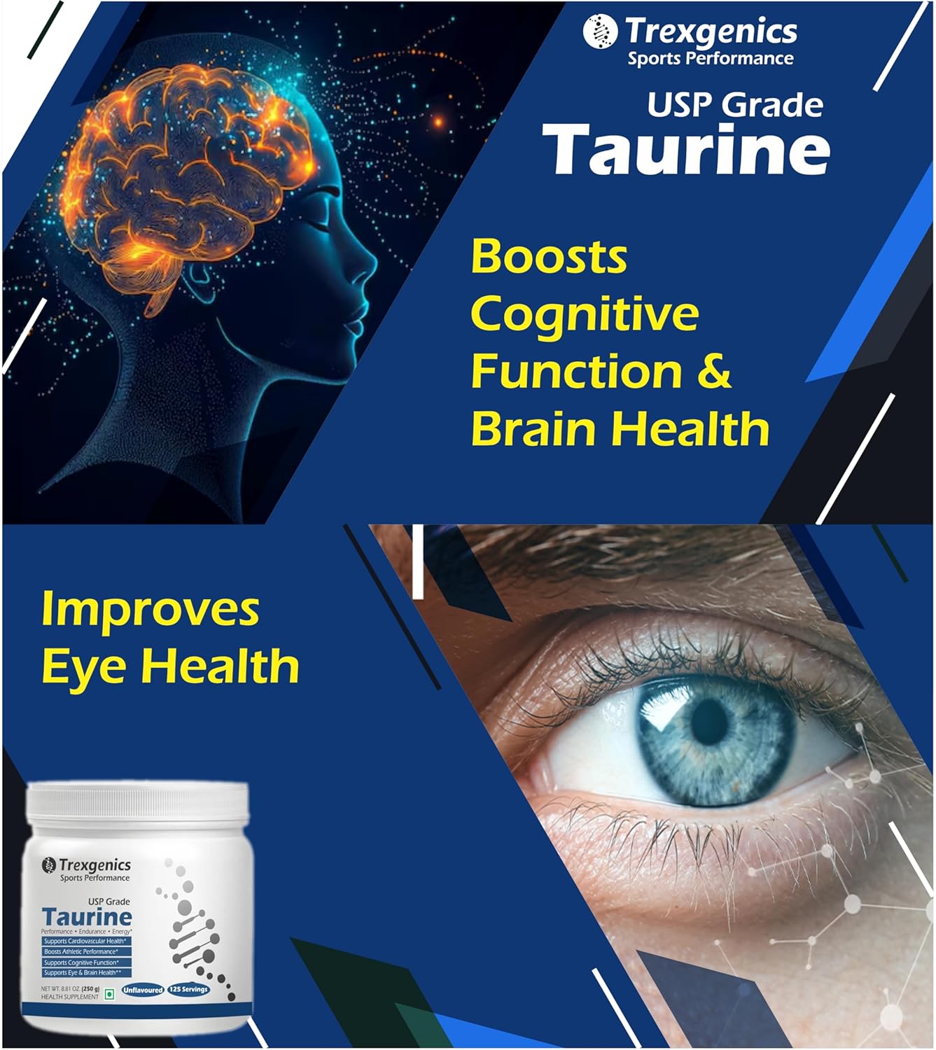 Trexgenics TAURINE USP grade PURE POWDER Nervous System, Energy, Heart, Cardiovascular system, Brain, Eye Health Support (250 GRAM)