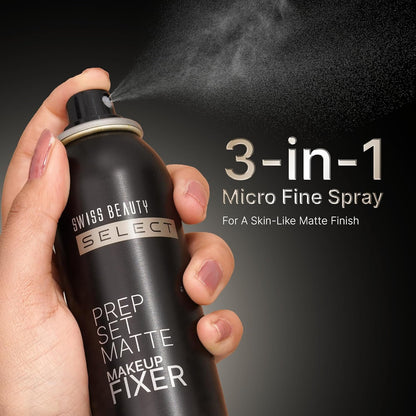 Swiss Beauty Prep Set Matte Makeup Fixer | Natural Matte Finish | With Vitamin E and Hyaluronic Acid | Long Lasting | 3-in-1 micro-fine spray | 120ml