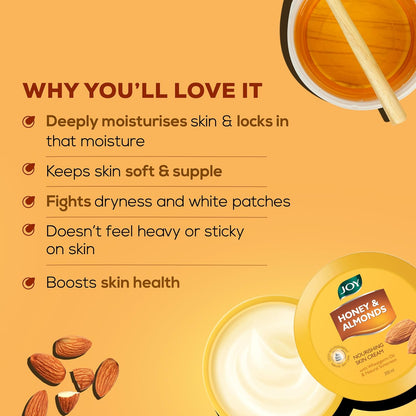 Joy Honey & Almonds Deep Nourishing Moisturizer for Dry Skin | Cold Cream for Face, Hands & Body | Contains Natural Sunscreen for Glowing Skin | Retains Natural Moisture Balance, 200ml