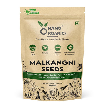 Namo Organics - Malkangni Seed - 100gm - 100% Natural Jyotishmati Seeds | Celastrus Paniculatus | Malkamini | Stress Relief -Good for Appetite