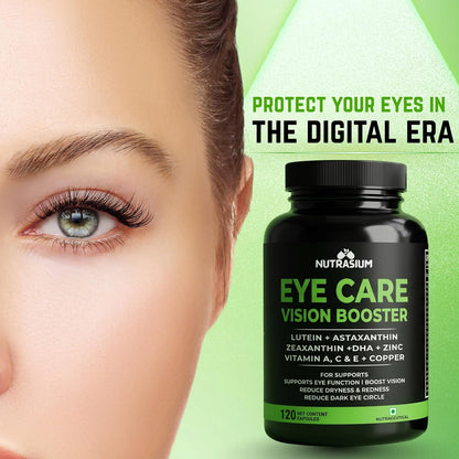 Nutrasium Eye Care | Lutein, Zeaxanthin Astaxanthin Eye Supplement | Supports Healthy Vision, Helps Reduce Digital Eye Strain & Fatigue from High Screen Time for Men, Women & Students (120-Capsules)