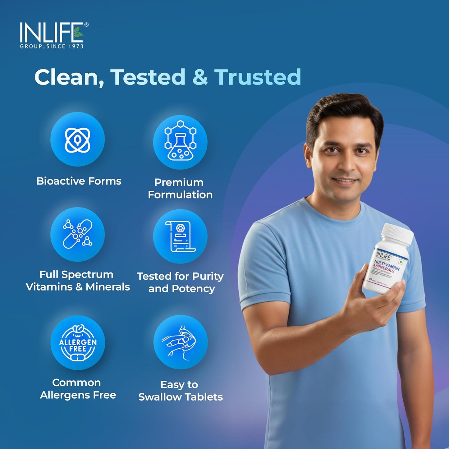 INLIFE Multivitamin Tablets For Men & Women with Ginseng & Prebiotic Probiotic | Multivitamin Supplement with Vitamin B12, C, D, E, Zinc & Biotin Nutrition Tablet (60 Tablets)