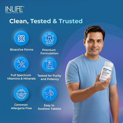INLIFE Multivitamin Tablets For Men & Women with Ginseng & Prebiotic Probiotic | Multivitamin Supplement with Vitamin B12, C, D, E, Zinc & Biotin Nutrition Tablet (60 Tablets)