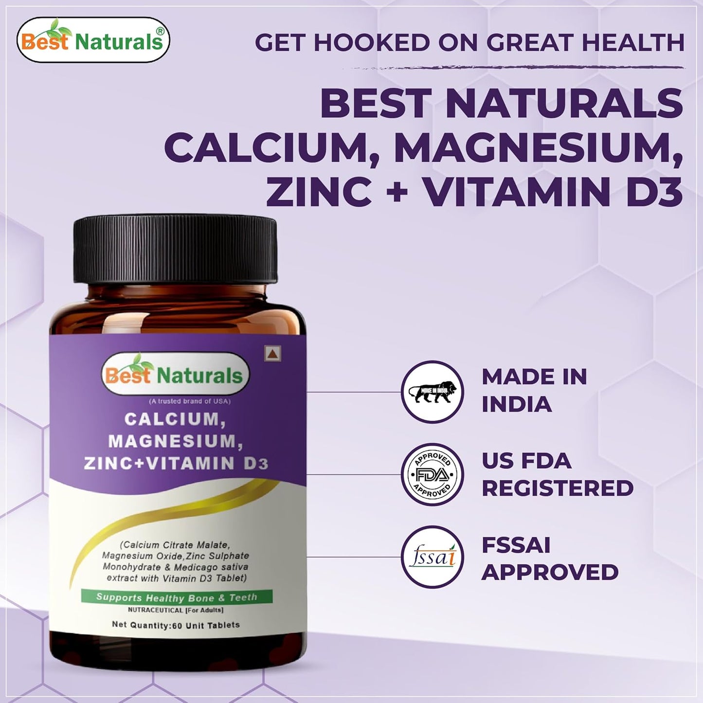 Best Naturals Calcium Magnesium Zinc with Vitamin D3 â€“ 60 Tablets â€“ 2-Month Supply Trusted Brand from USA