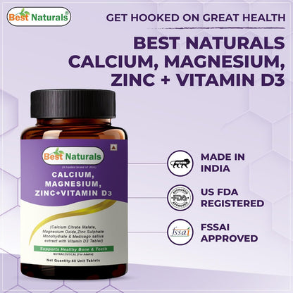 Best Naturals Calcium Magnesium Zinc with Vitamin D3 â€“ 60 Tablets â€“ 2-Month Supply Trusted Brand from USA