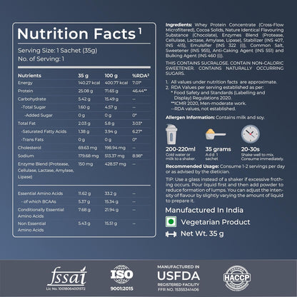 Nutrabay Gold Whey Protein Concentrate Powder 25g Protein, 5.3g BCAA â€“ Easy to Digest, NABL Lab Tested â€“ Muscle Growth & Recovery â€“ 35g, Rich Chocolate Creme | Trustified Certified 100% Authentic