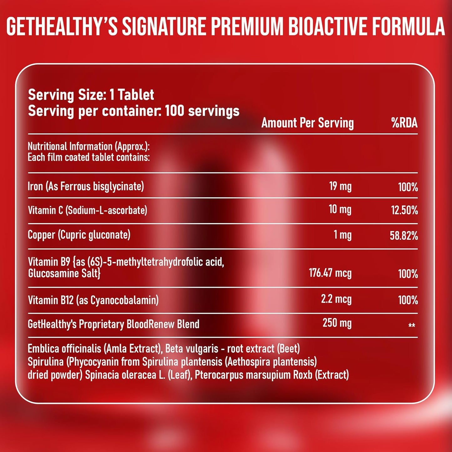 GetHealthyÂ® BloodRenewâ„¢ Iron Supplement with Vitamin C | 100 Iron Tablets for Men & Women | High Absorption Formula for Hemoglobin Support & Energy | 100 Day Supply