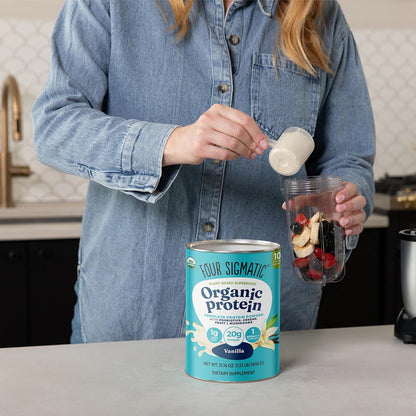 Four Sigmatic Organic Vegan Protein Powder | 18g Plant-Based Protein per Serving | Gluten Free, Dairy Free, Soy Free, Non-GMO with No Filler Ingredients | 21.16oz, 15 Servings | Vanilla