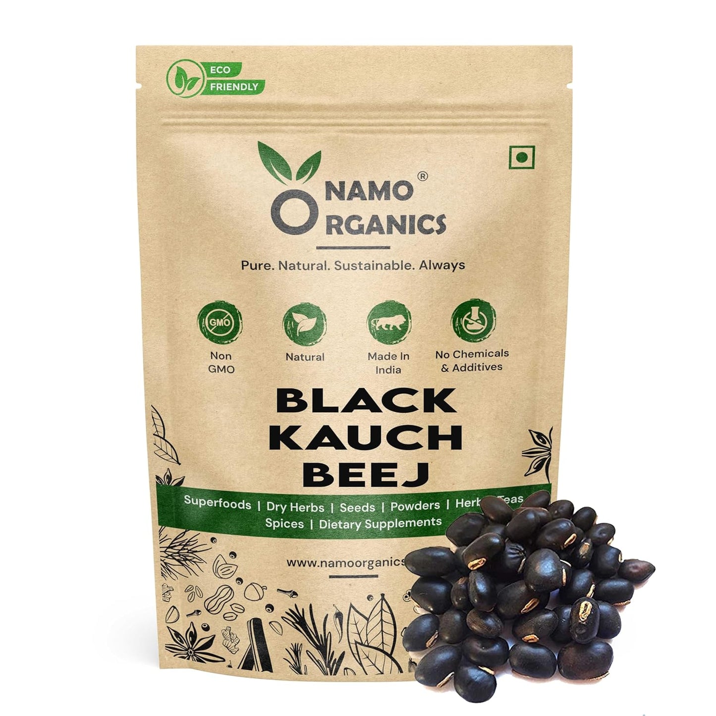 Namo Organic Black kauch beej 250gm (sabut) - Raw Whole Velvet Beans, Kaunch