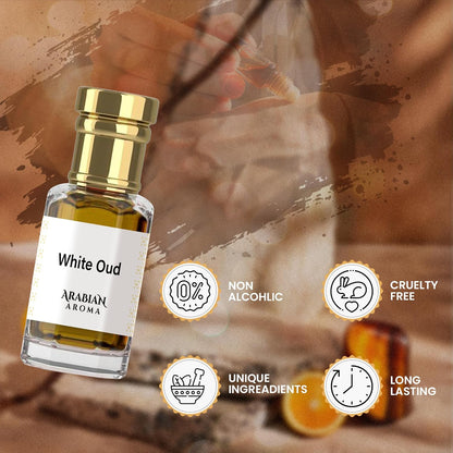 Arabian Aroma White Oud Attar | Citrus & Floral Fragrance with Amber & Musk | Long-Lasting Alcohol-Free | Oil-Based Sandalwood Attar | Itra Perfume for Men & Women | 100% Perfume for Men & Women (6ml)