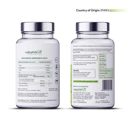 HEALTH VEDA ORGANICS PRIVATE LIMITED Plant Based Eye Care with Lutemax 2020 I 60 Veg Tablets I Protects from Blue Light & Improves Vision I For both for Men & Women
