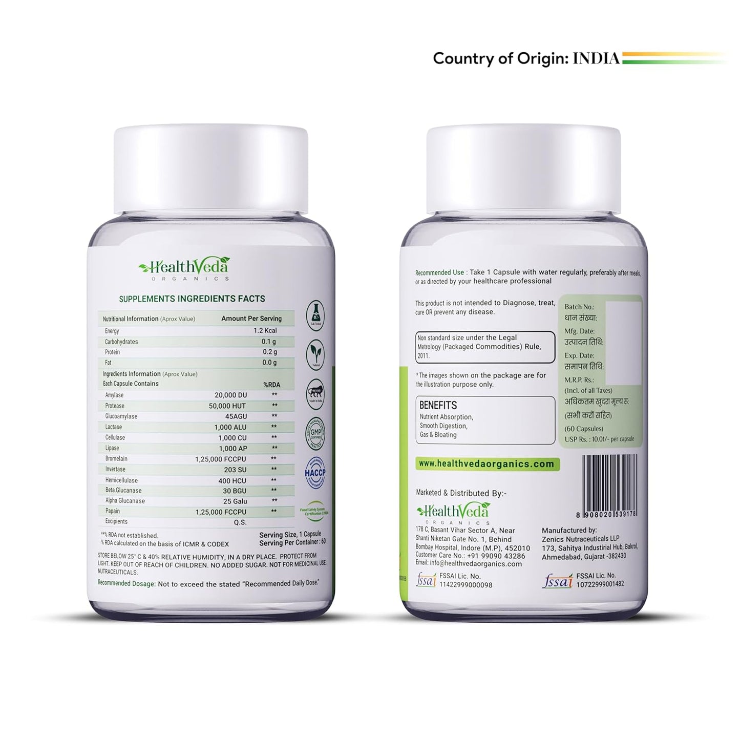 Health Veda Organics Digestive Enzyme Capsules | For Better Digestive Function, Healthy Gut, & Health Management | 60 Veg Capsules for both Men & Womenâ€¦